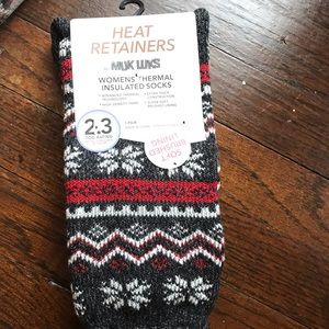 MUK LUKS Black & Red Fair Isle Thermal Socks NWT